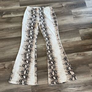 Womens Astoria Born Snake Print Wide Leg Leggins Size Large Brown Y2K Edgy Retro